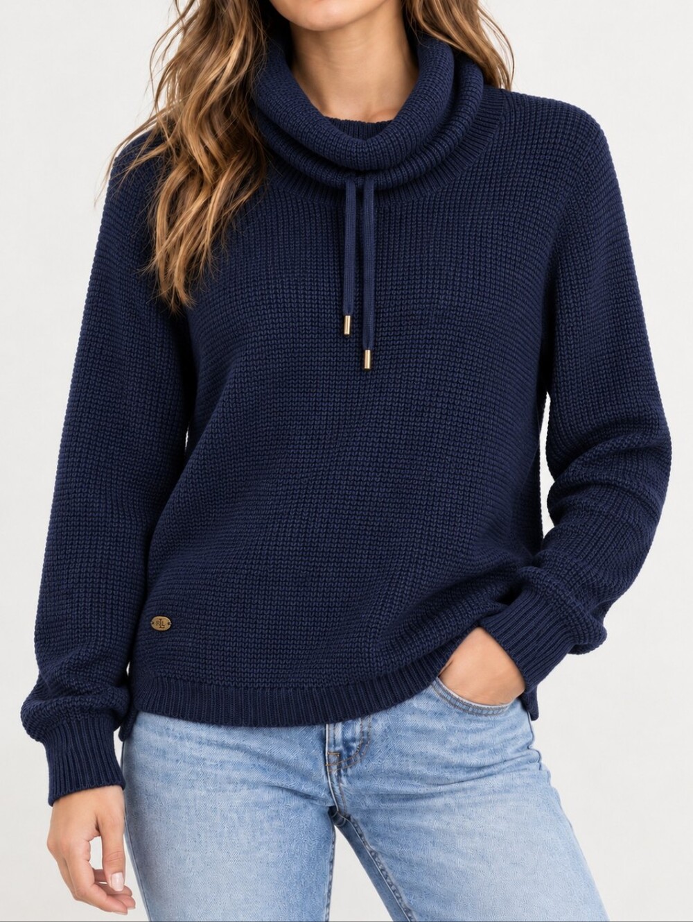 Lauren Ralph Lauren Navy Cowl Neck Cotton Sweater Size L